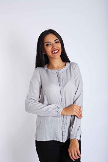 Blues Outlet Women's Frilled Front Shirt Blouse-grey