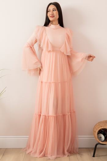 PULLIMM Sleeve Flounced Hijab Evening Dress 13047