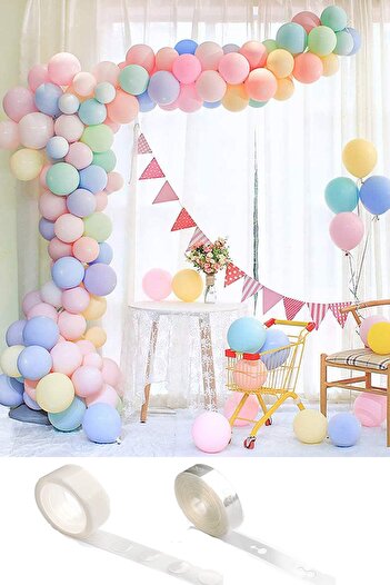 Parti dolabı 50Pcs Macaron Balloon Mixed Color Pastel Set 5 Mt Chain Double Sided Adhesive Tape Sticker
