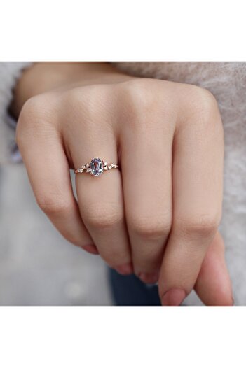 INZA mücevherat Vintage Özel Tasarım Asimetri Pırlanta & Alexandrite Yüzük