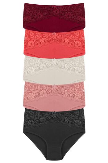 HNX 5-Piece Cotton Waist Lace Detailed High Waist Large Size Bato Women's Panties