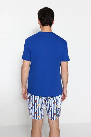 Trendyol Collection Tmavě modré Unisex šortky s potiskem Regular Fit Sada pyžama TMNSS23PT00000