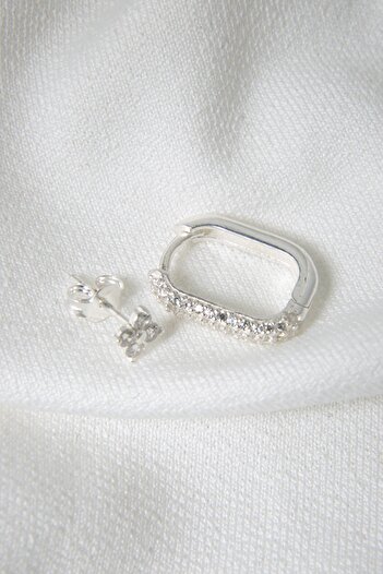 Elika Silver Kadın Minimal 925 Ayar Gümüş Küpe Set