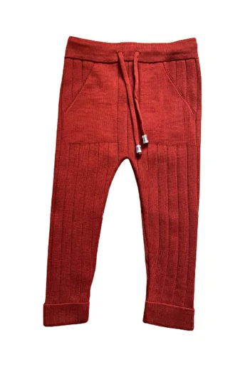 Meriç bebe Waist Lace-Up Double Pocket Ribbed Unisex Knitwear Brick Trousers