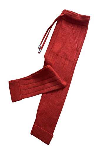 Meriç bebe Waist Lace-Up Double Pocket Ribbed Unisex Knitwear Brick Trousers