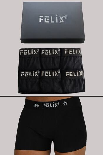 DeeAn Felix Men's Black 6-Piece Box Boxer Straight Lycra Combed Cotton