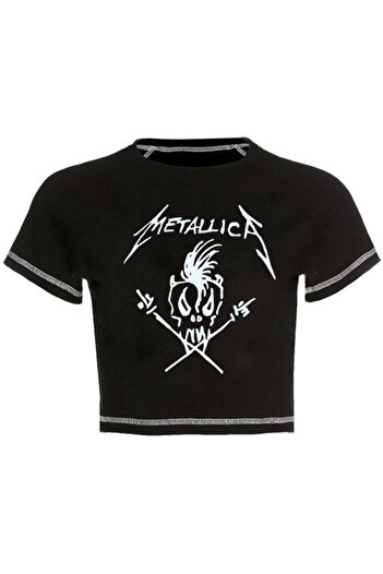 Touz Metallica Skull Printed Black Crop - Reverse Stitch