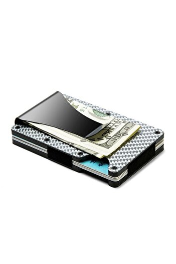 Mega Oto Market Wallet Card Holder Credit Card Wallet Metal Carbon Silver