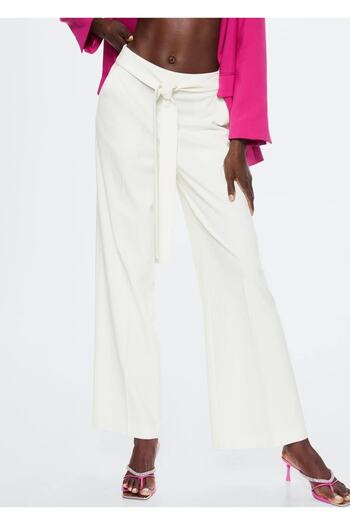 MANGO Woman Loose Straight Cut Trousers with Tie Detail