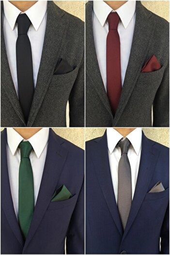 Kravatistan Black Claret Red Green Dark Gray 5 Cm Tie Handkerchief Set Krv-4k014915-set