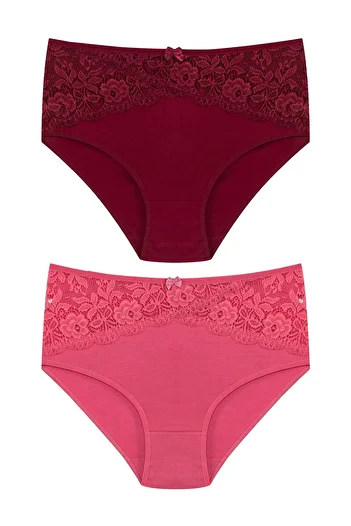 HNX 2-Piece Cotton Waist Lace Detailed High Waist Large Size Bato Women's Panties