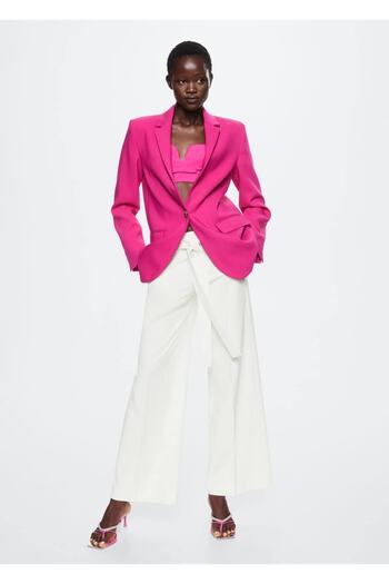 MANGO Woman Loose Straight Cut Trousers with Tie Detail