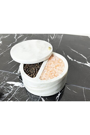 Modestmar Natural White Marble Bowl Spice Rack 2 Compartments, Marble Spice Rack, Marble Bowl