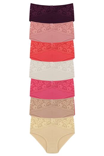 HNX 7-Piece Cotton Waist Lace Detailed High Waist Large Size Bato Women's Panties