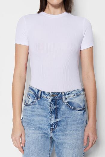 Trendyol Modest Μισό μανίκι Λευκό Πλεκτό Σώμα τουνίκ - TCTSS23UK00056