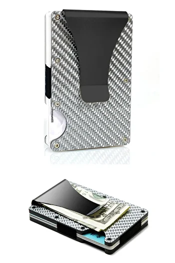 Mega Oto Market Wallet Card Holder Credit Card Wallet Metal Carbon Silver