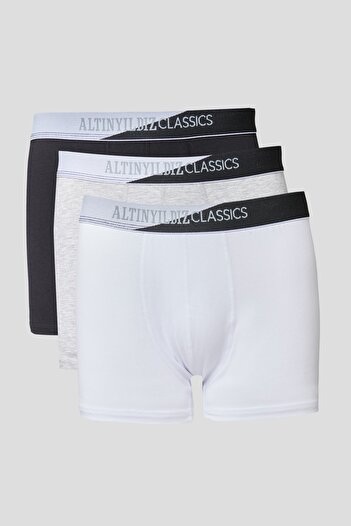 ALTINYILDIZ CLASSICS Men's Premium Cotton Black-Gray Melange-White 3-Piece Flexible Boxer Pack