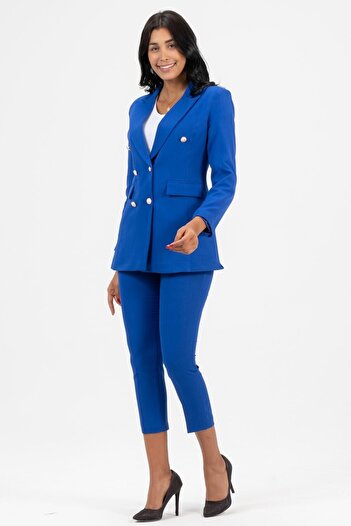 diaves Women's Blazer Jacket Belted Pocket Pipe Leg Trousers Set
