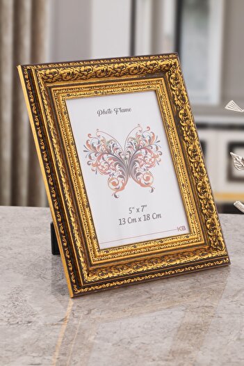 Seniste Paris Glass Picture Frame Single Gold Antique with Adjustable Legs - Can Be Hanged on the Wall 13x18 Cm
