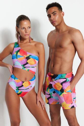 Trendyol Collection Absztrakt mintás egy vállú normál Mayokini TBESS23MA00243
