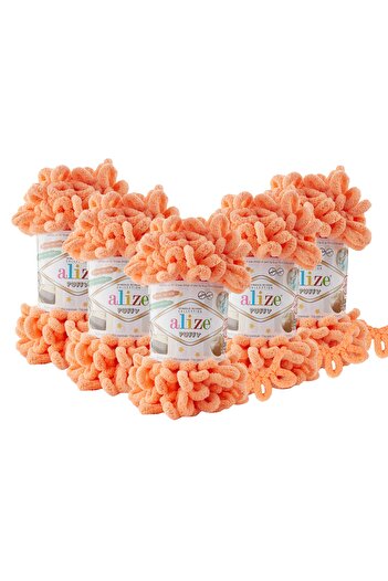 Alize 5 Pieces Orange Puffy Knitting Lanyard Set