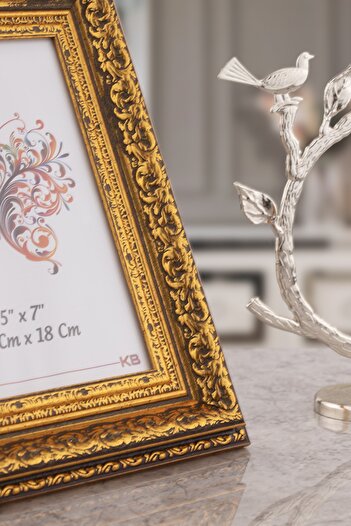 Seniste Paris Glass Picture Frame Single Gold Antique with Adjustable Legs - Can Be Hanged on the Wall 13x18 Cm