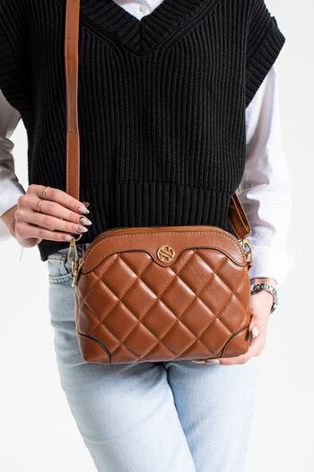By Hakan Sn Women's Shoulder Bag 4 Compartments Adjustable Cross Strap Quilted Soft Leather Shoulder Bag