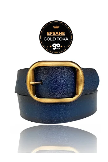 GoDeri 100% Genuine Leather, Legendary Gold Brushed Buckle, Navy Blue Women's Jeans Belt 4 Cm=23-Brushed Gold