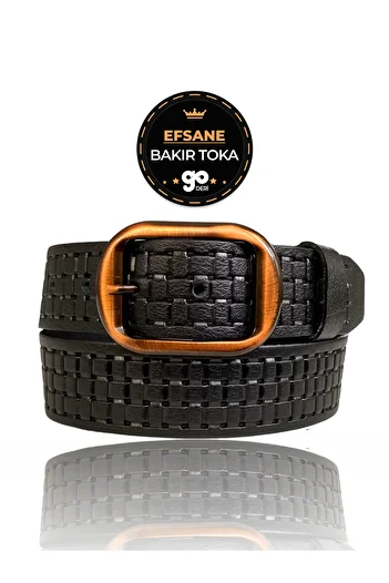 GoDeri 100% Genuine Leather, Legendary Copper Color Buckle, Black Women's Jeans Belt 4 Cm=23-copper