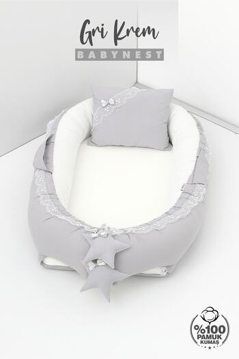 Umaybebek 0-2 Years Old Baby Sleeping Bed - Cotton Fabric, Gray Cream Babynest
