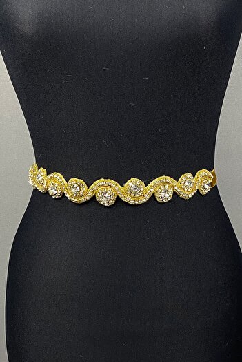 Hobigram Αξεσουάρ βραδινού φορέματος Gold Color Waterway Αξεσουάρ ζώνης με πέτρες – ζώνη, κομψό σχέδιο