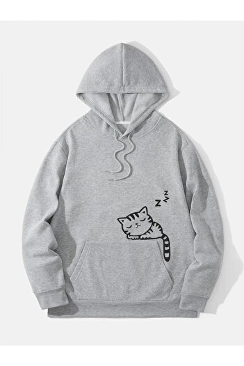 Machetta Sleeping Cat Printed Oversize Unisex Sweatshirt - Thick with 3 Thread Racking