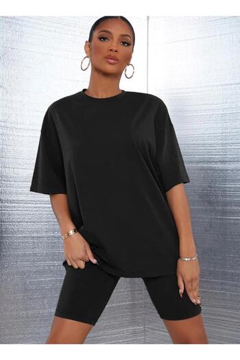 AFROGİYİM Women's Oversize Unprinted Plain T-shirt Tights Set