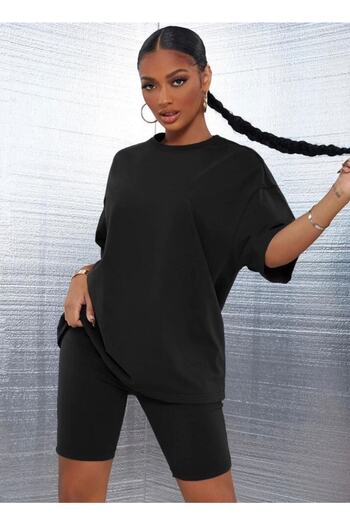AFROGİYİM Women's Oversize Unprinted Plain T-shirt Tights Set