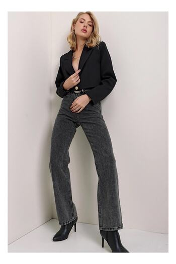 Trn JNS Patricia Smoked Power Lycra Super High Waist Loose Jeans Palazzo Pants Wide Leg