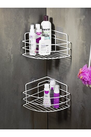 Sas Haus Lifetime Stainless Adhesive Bathroom Corner Organizer Shampoo Holder Shower Shelf 2 Pieces White Tk-01