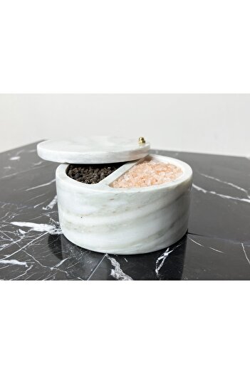 Modestmar Natural White Marble Bowl Spice Rack 2 Compartments, Marble Spice Rack, Marble Bowl