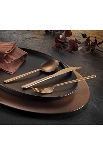 Arsel Lively Lotus Titanium Gold 12-Person 84-Piece Cutlery Set