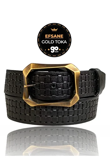 GoDeri 100% Genuine Leather, Legendary Gold Brushed Buckle, Black Women's Jeans Belt 4 Cm=08-goldbrushed