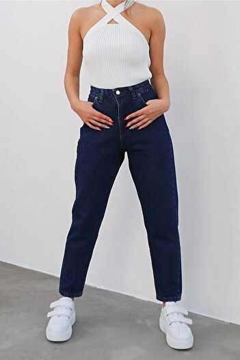 Trn JNS Marie Dark Blue Mom Jeans Ψηλόμεσο Boyfriend Παντελόνι