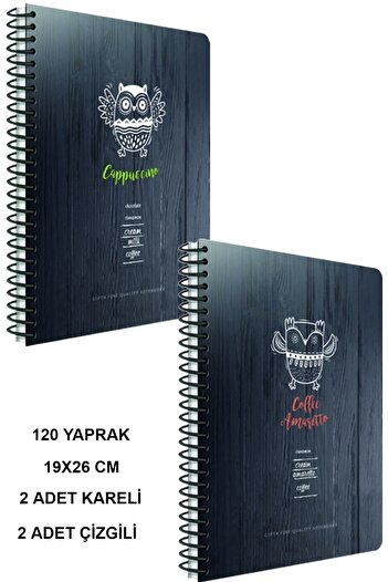 Gıpta غطاء صلب حلزوني لكتاب القهوة 120 ورقة مقاس 19 × 26 سم (مربعين + خطين)