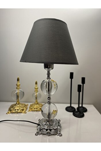 asellus Safderun Series Crystal Glass 2 Ball Lampshade, Chrome Plated (SILVER COLOR) Table Lamp, Lux Lampshade