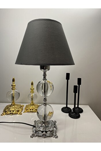 asellus Safderun Series Crystal Glass 2 Ball Lampshade, Chrome Plated (SILVER COLOR) Table Lamp, Lux Lampshade