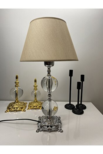 asellus Safderun Series Crystal Glass 2 Ball Lampshade, Chrome Plated (SILVER COLOR) Table Lamp, Lux Lampshade