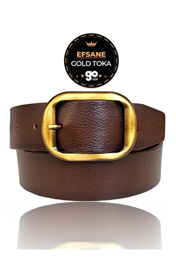 GoDeri 100% Genuine Leather, Legendary Gold Brushed Buckle, Dark Brown Women's Jeans Belt 4 Cm=23-Brushed Gold