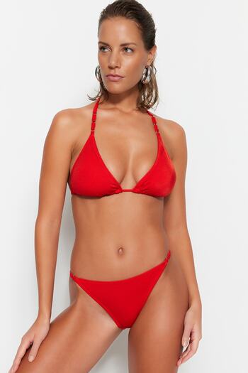 Trendyol Collection High Leg Bikini Bottom with Red Accessories TBESS22BA0077
