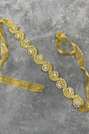 Hobigram Αξεσουάρ βραδινού φορέματος Gold Color Waterway Αξεσουάρ ζώνης με πέτρες – ζώνη, κομψό σχέδιο
