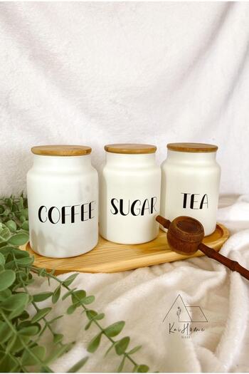 KaiHome 3-Piece Bamboo Lid 800ML Glass Tea/Coffee/Sugar Jar Set+WOODEN SPOON