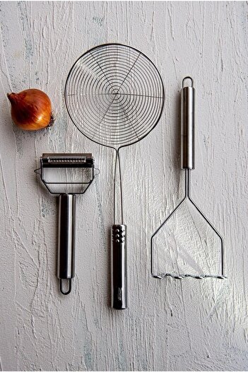 Hilamingo Home Stainless Potato Masher, Julienne Peeler, Colander Set with Strainer