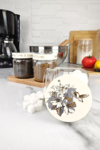 Digithome 3-Piece Glass Jar Set with Wooden Stand 425 Cc -144387-040 C1-1-139
